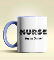 Kişiye Özel Nurse (Hemşire) Tasarımlı Turuncu Kupa Bardak (Mavi)