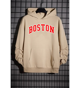 Unisex Boston Baskılı Sweatshirt (Bej)