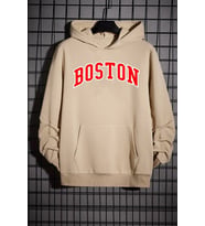 Unisex Boston Baskılı Sweatshirt (Bej)