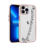Apple iPhone 13 Pro Kılıf Taş Süslemeli El Tutamaçlı Blazer Kılıf (Beyaz)
