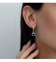 Usho Jewelry 925 Ayar Gümüş Pırlanta Modeli İtalyan Zincir Yuvarlak Küpe, Kadın Küpe (Lacivert), Hediye