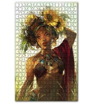 Cakapuzzle Afrikalı Güzellik Başında Sarı Beyaz Çiçek Puzzle Yapboz MDF (Ahşap) (1000 Parça)