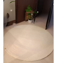 Doğal Hasır Görünümlü Saç Örgü Yuvarlak Jüt Halı Yeni Sezon Kilim (Ekru)