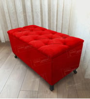 Lüks Sandıklı Kapitoneli Ayakucu Puf Bench 120 cm Siyah Ayak (Kırmızı)