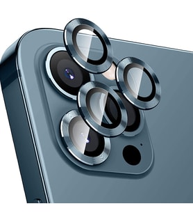 ALLY İphone 12 Pro Max 3D Metal Çerçeveli Kamera Lens Koruyucu (Mavi)