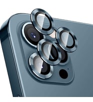 ALLY İphone 12 Pro Max 3D Metal Çerçeveli Kamera Lens Koruyucu (Mavi)