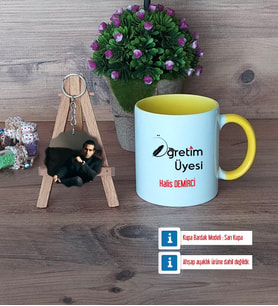 Öğretim Üyesi Kupa Bardak Beyaz ve Fotoğraflı Ahşap Anahtarlık Hediye Öğretmenler Günü Hediyesi (Model 7)