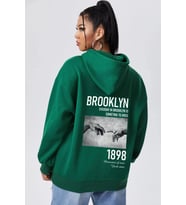 Unisex Oversize 1898 Brooklyn Baskılı Sweatshirt (Yeşil)