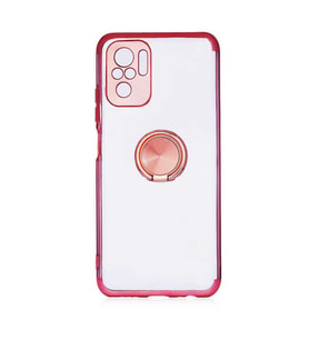 Xiaomi Redmi Note 10 Kılıf Kenarları Renkli Şeffaf Manyetik Yüzüklü Silikon (Rose)