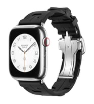 Apple Watch 7/8/9 41mm Katlanabilir Tokalı Hermes Kilim Silikon Kordon 94 (Siyah)