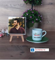 Elektrik Elektronik Mühendisi Fotoğraflı Dekoratif Taş, Ahşap Altlıklı Türk Kahvesi Fincanı Hediye (Model 9)