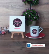 Love Yourself Dekoratif Taş, Türk Kahvesi Fincanı Kırmızı İsme Özel Hediye (Model 1)