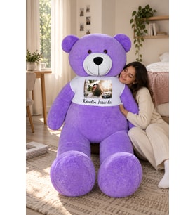 180 cm Kendin Tasarla Tişörtlü Tatlım Peluş Ayıcık (%100 Yerli) (Lila)