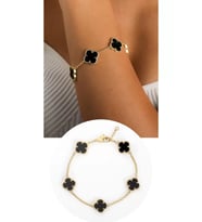 VAN CLEEF BİLEKLİK GOLD RENK YONCA BİLEKLİK RENKLİ TAŞLI 925 AYAR GÜMÜŞ BİLEKLİK (Siyah)