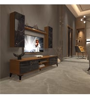 Decoraktiv Eko 7 Mdf Dvd Gold Tv Ünitesi Tv Sehpası (Ceviz - Siyah Mermer)
