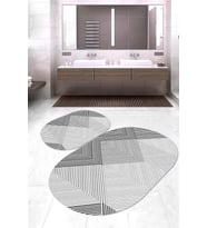 Dijital Baskılı Kaymaz Taban Yıkanabilir Oval 2'li Klozet Takımı Banyo Paspası NOKZ-SD-539 (Çok Renkli)