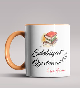 Kişiye Özel Edebiyat Öğretmeni Tasarım Siyah Renk Kupa Bardak  (Turuncu)