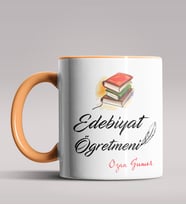 Kişiye Özel Edebiyat Öğretmeni Tasarım Siyah Renk Kupa Bardak  (Turuncu)
