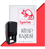 Kişiye Özel  Çizim Kedi Tarihli Kitap Kaşesi (Kırmızı)