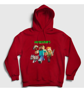 Presmono Unisex Beyaz Miners Minecraft Kapüşonlu Sweatshirt 29601tt (Kırmızı)