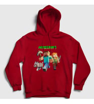 Presmono Unisex Beyaz Miners Minecraft Kapüşonlu Sweatshirt 29601tt (Kırmızı)