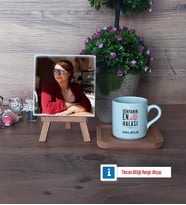 Halaya Hediye Fotoğraflı Dekoratif Taş, Ahşap Altlıklı Türk Kahvesi Fincanı Hediye (Model 1)