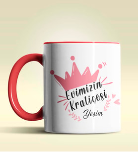 Kişiye Özel Evimizin Kraliçesi Tasarımlı Pembe Kupa Bardak (Kırmızı)