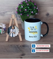 Doktor Kupa Bardak Beyaz ve Fotoğraflı Ahşap Anahtarlık Hediye (Model 11)