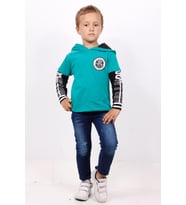 Toontoy Erkek Çocuk Kapşonlu Kolları Baskılı Sweatshirt (Yeşil)