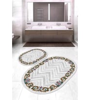 Dijital Baskılı Kaymaz Taban Yıkanabilir Oval 2'li Klozet Takımı Banyo Paspası NOKZ-SD-237 (Beyaz)