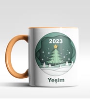 Kişiye Özel Çam Ağacı 2022 Tasarımlı Siyah Kupa (Turuncu)