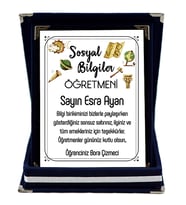 Sosyal Bilgiler Öğretmenine Hediye İsim Baskılı Plaket - Öğretmenler Günü Hediyesi (Lacivert)