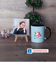 Unicorn Fotoğraflı Dekoratif Taş, Kupa Bardak Beyaz Hediye (Model 11)