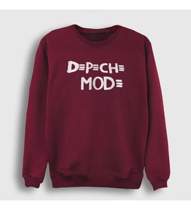 Presmono Unisex Beyaz Logo Depeche Mode Sweatshirt 140722tt (Bordo)