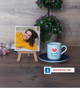 Sağlık Teknikeri Fotoğraflı Dekoratif Taş, Ahşap Altlıklı Türk Kahvesi Fincanı HediyeTıp Bayramı Hediyesi (Model 4)