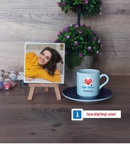 Sağlık Teknikeri Fotoğraflı Dekoratif Taş, Ahşap Altlıklı Türk Kahvesi Fincanı HediyeTıp Bayramı Hediyesi (Model 4)