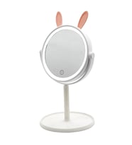Tavşan Kulaklı Led Işıklı Makyaj Aynası; USB Girişli & Dokunmatik (Pembe ve Beyaz Renk Seçeneği) (Beyaz)