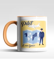 Kişiye Özel Pilot Tasarımlı Siyah Kupa (Beyaz-Turuncu)