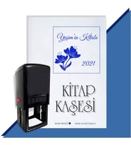Kişiye Özel Çiçek Buketi 19 2021 Otomatik Kitap Kaşesi (Mavi)