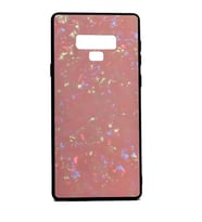 Galaxy Note 9 Kılıf Mermer Desenli Marbel Temperli Cam Silikon Kılıf (Pembe)