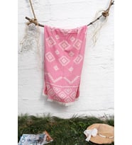 %100 Pamuk 90x180 Peştemal Plaj Havlusu Etnik Desen Jakarlı (Pembe)