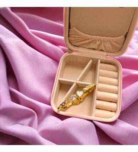 316 L Çelik Heart Zirkon Taşlı kelepçe Bileklik (Gold)