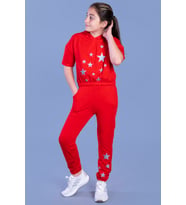 Toontoy Kız Çocuk Reflektörlü Yıldız Baskılı Eşofman Takımı (Kırmızı)