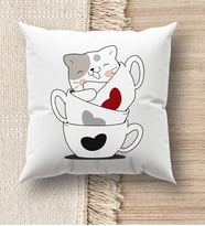 BK Gift Kedi Tasarımlı Beyaz Kırlent Yastık, Ev Hediyesi, Ev Dekorasyonu, Dekoratif Hediye (Model 10)