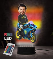Doğum Günü Hediyesi,Sevgiliye Hediye, Kişiye Özel Fotoğraflı Motorcu Abi Karikatür 3D Led Lamba (RGB)