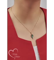 YAPRAK KOLYE YEŞİL TAŞLI GOLD-ROSE-GÜMÜŞ RENK 925 AYAR GÜMÜŞ KOLYE (Gold)