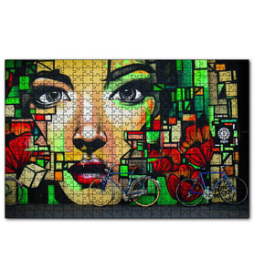 Cakapuzzle Duvar Boyama Kadın Portre ve Bisikletler  Puzzle Yapboz MDF (Ahşap) (500 Parça)