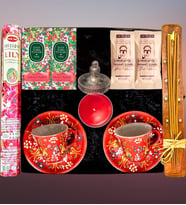 El Yapımı Çini Fincan & Tütsü Seti & Kahve & Şekerlik Mum & Mendil & Hediye Seti (Kırmızı) 14 şubat