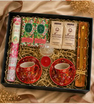 El Yapımı Çini Fincan & Tütsü Seti & Kahve & Şekerlik Mum & Mendil & Hediye Seti (Kırmızı)