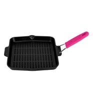 Lava Döküm Kare Sığ Izgara Tavası Silikon Tel Saplı Ölçü 24x24cm. (Pembe)